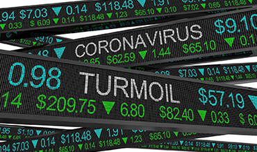 Ticker tape showing Corona virus and financial turmoil